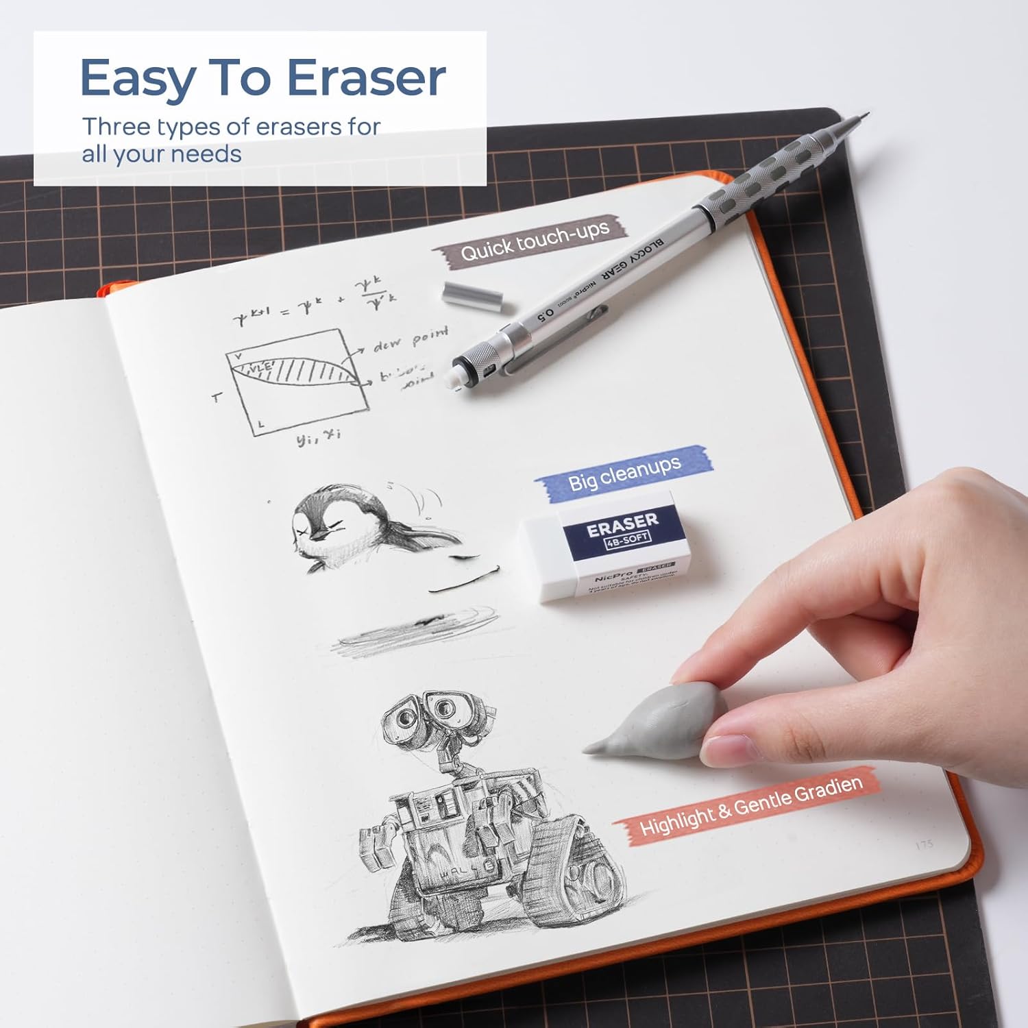 Nicpro 0.5mm Mechanical Pencil Set 3 Metal Pencils with Case, 480 Lead Refills, Erasers & Refills