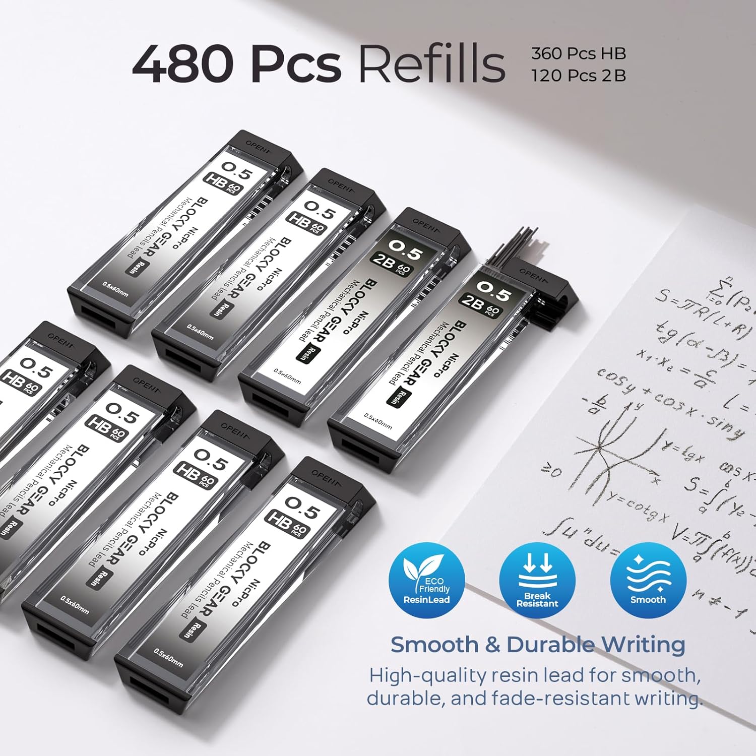 Nicpro 0.5mm Mechanical Pencil Set 3 Metal Pencils with Case, 480 Lead Refills, Erasers & Refills