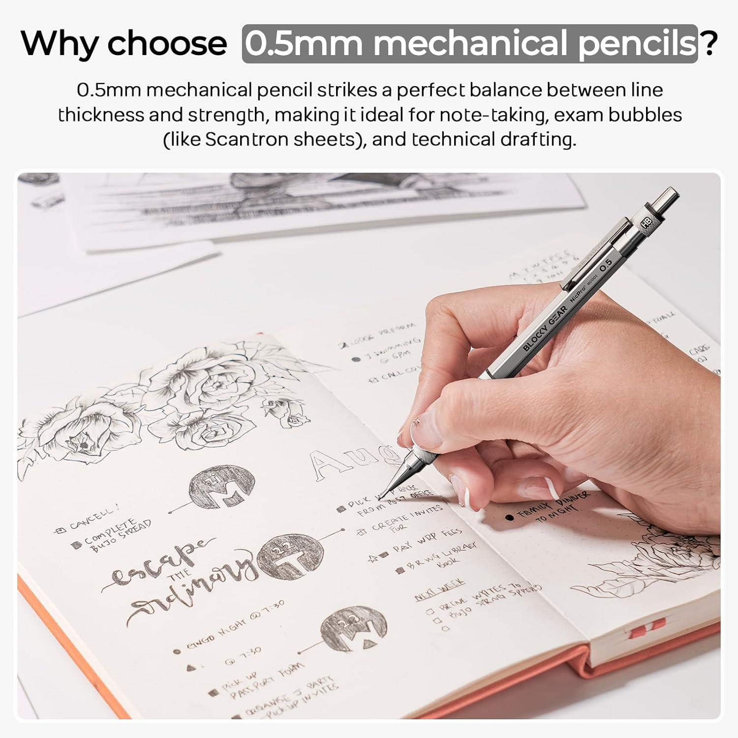 Nicpro 0.5mm Mechanical Pencil Set 3 Metal Pencils with Case, 480 Lead Refills, Erasers & Refills