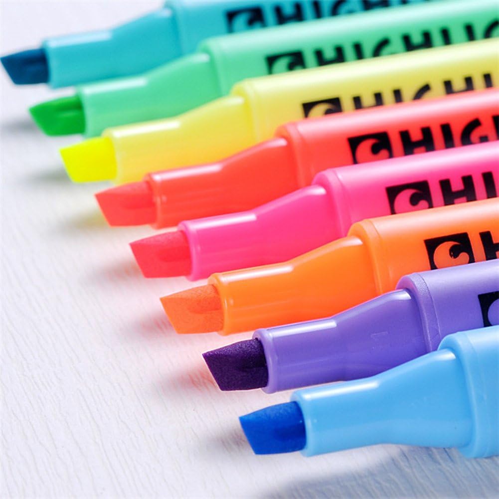 Pack of 8 Multi-Color Highlighter Pens, Assorted Marker Set for School, Office & Coloring