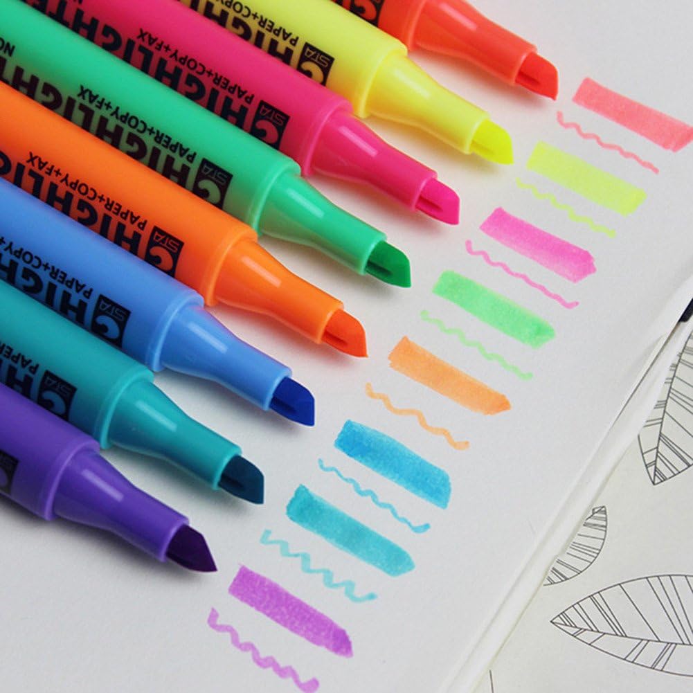 Pack of 8 Multi-Color Highlighter Pens, Assorted Marker Set for School, Office & Coloring
