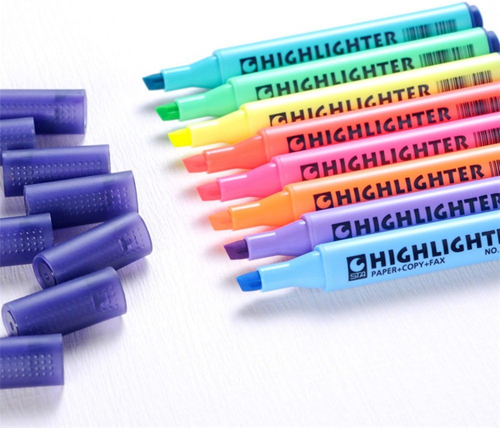 Pack of 8 Multi-Color Highlighter Pens, Assorted Marker Set for School, Office & Coloring