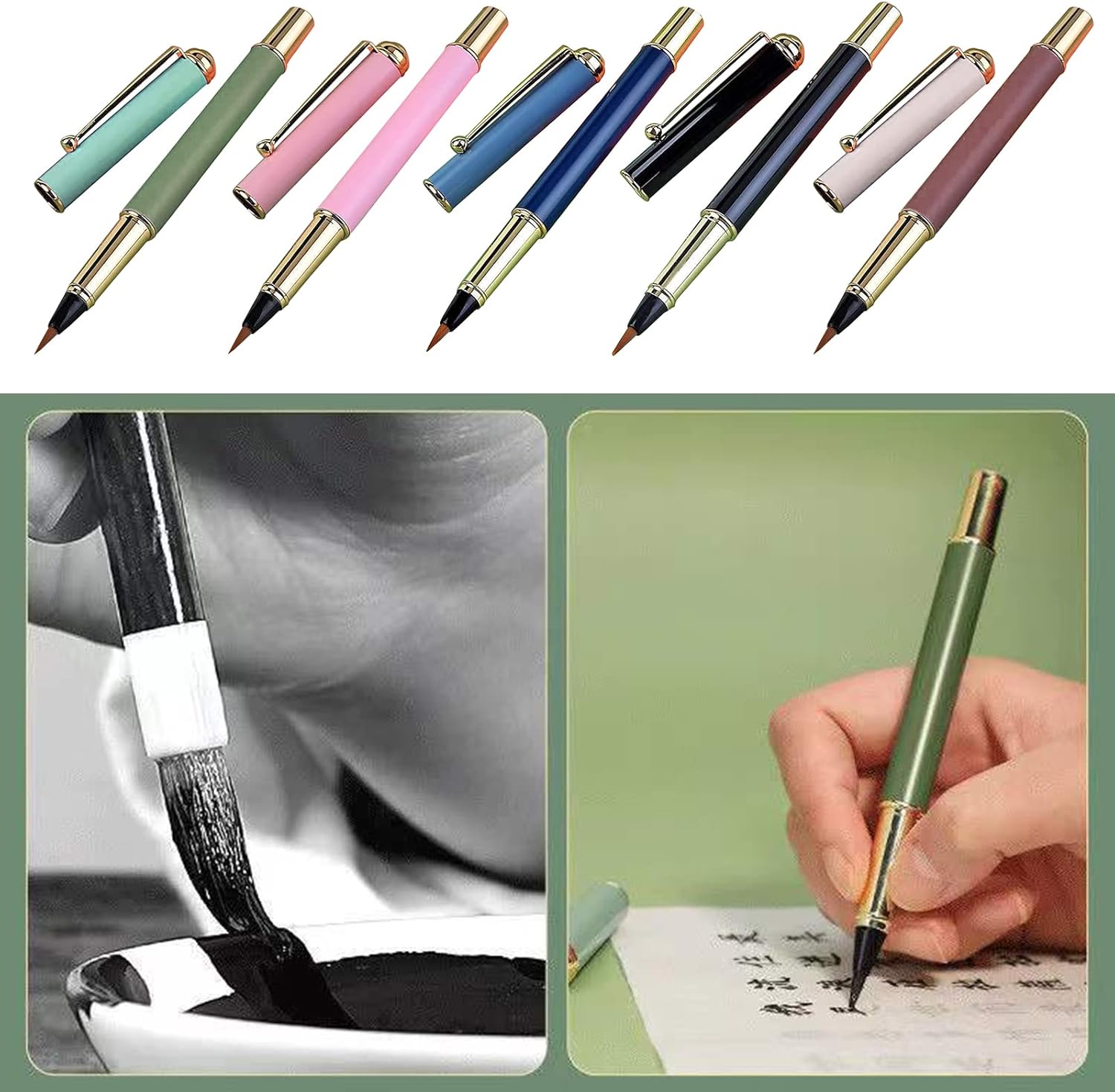 Refillable Chinese Brush Calligraphy Pen Set Metal Fountain Pen with Nibs, Ink & Cartridges