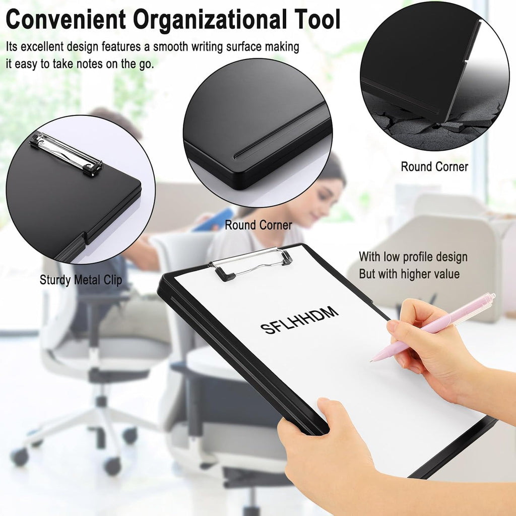 Storage Clipboard with Low-Profile Clip A4 Side-Opening Binder, Waterproof, Black