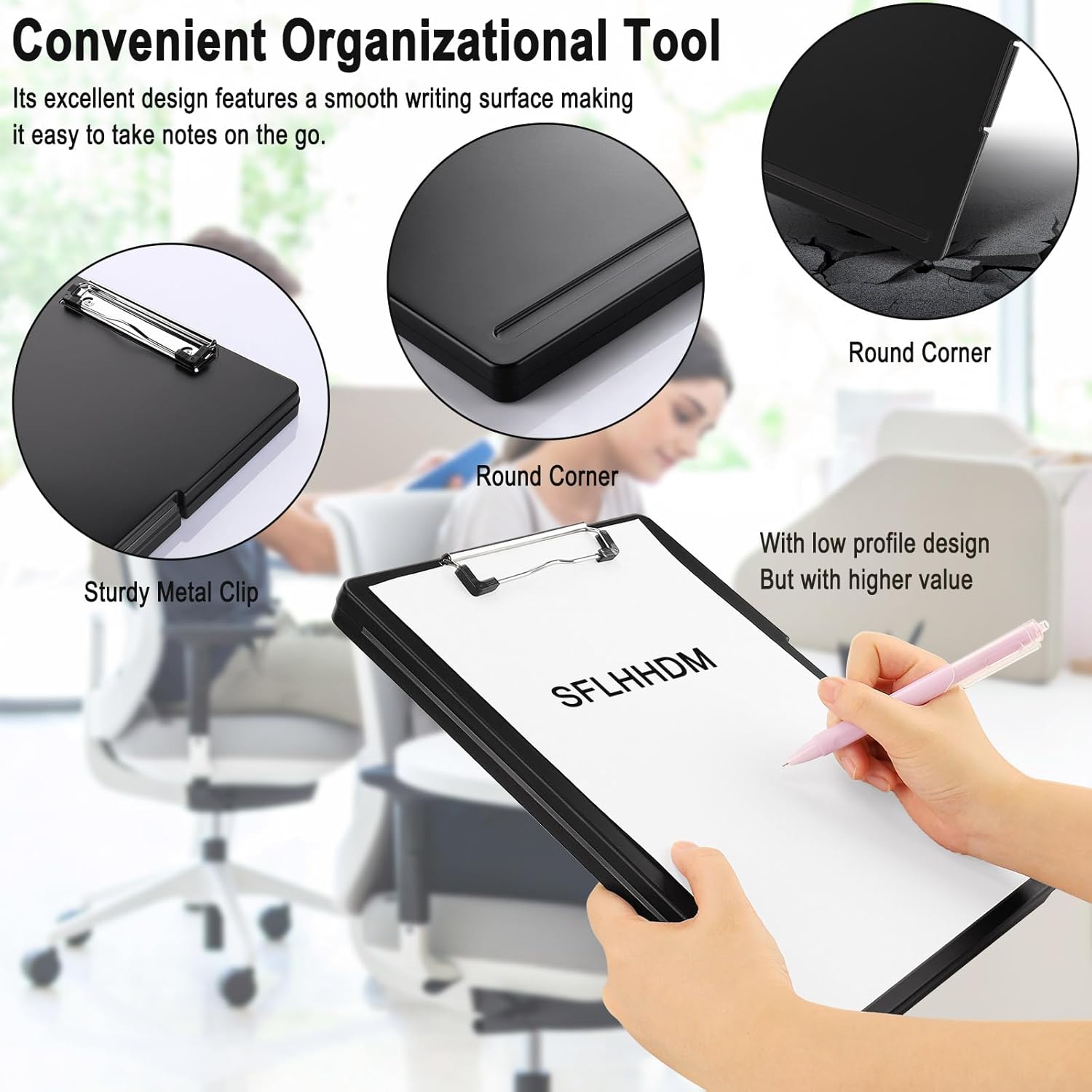 Storage Clipboard with Low-Profile Clip A4 Side-Opening Binder, Waterproof, Black