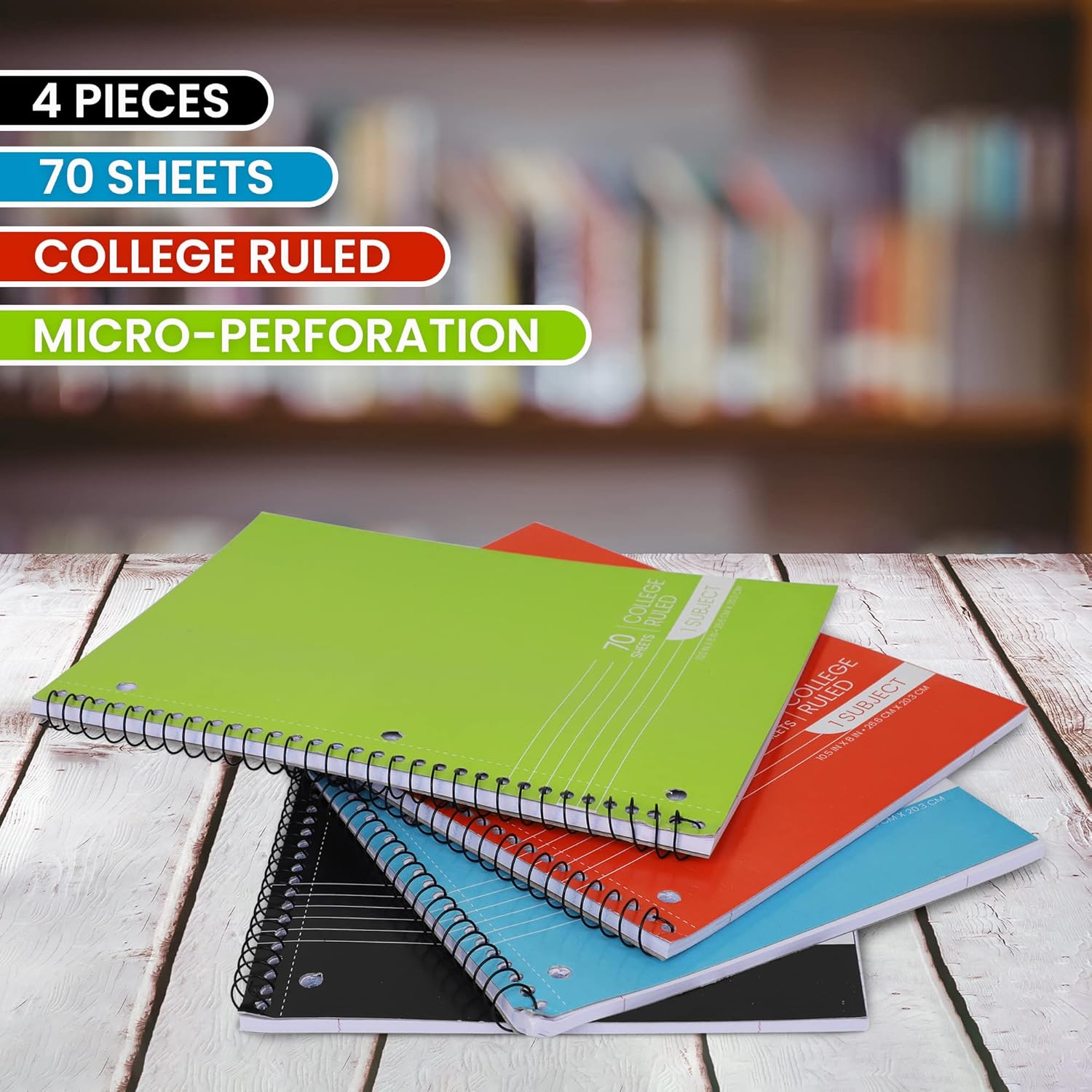 Spiral Notebooks 1 Subject, College Ruled, 70 Sheets, 3-Hole Punched (4 Pack, Assorted Colors)