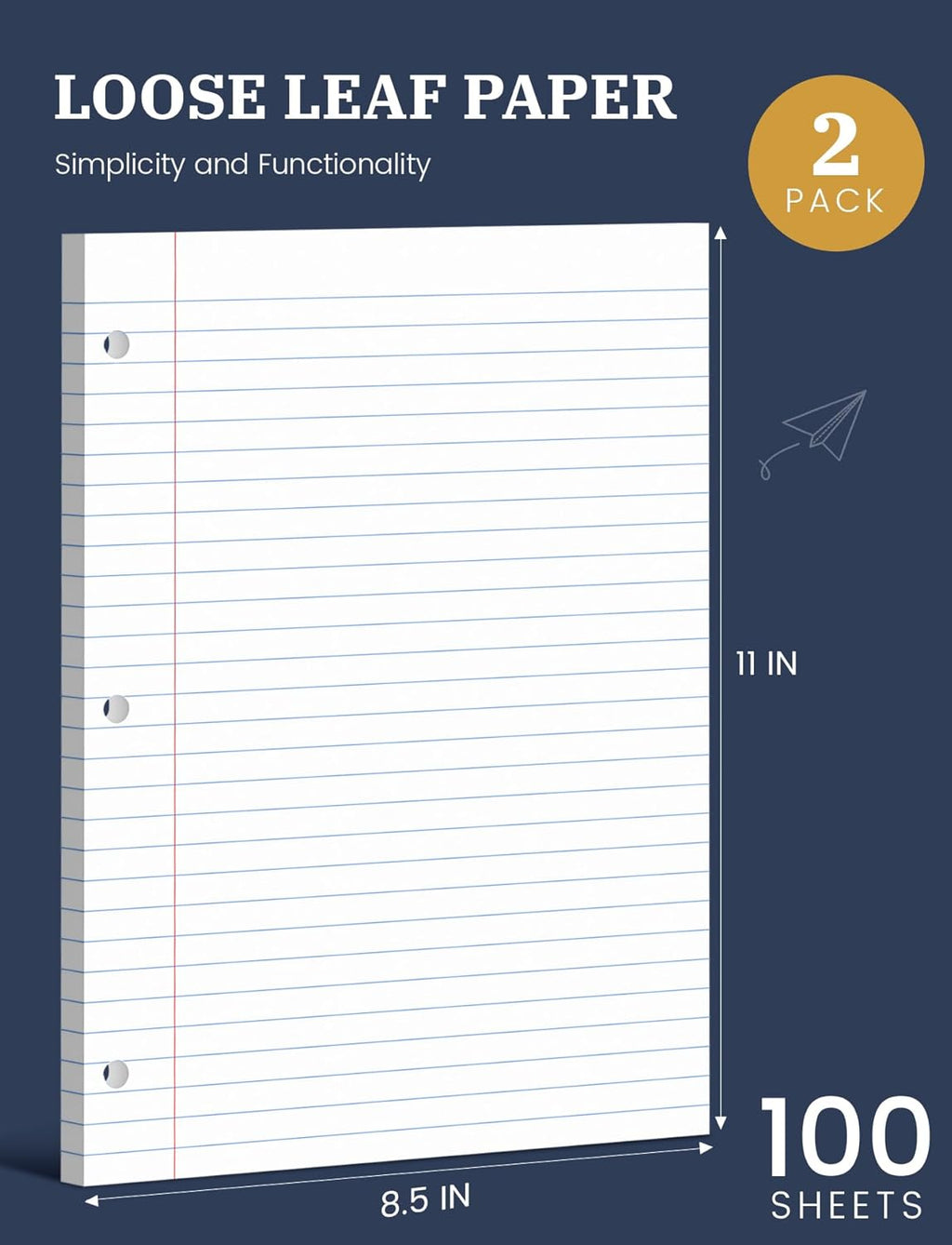 Loose Leaf Notebook Paper 8.5 x 11, College Ruled, 3-Hole Punched, 200 Sheets (2 Pack)