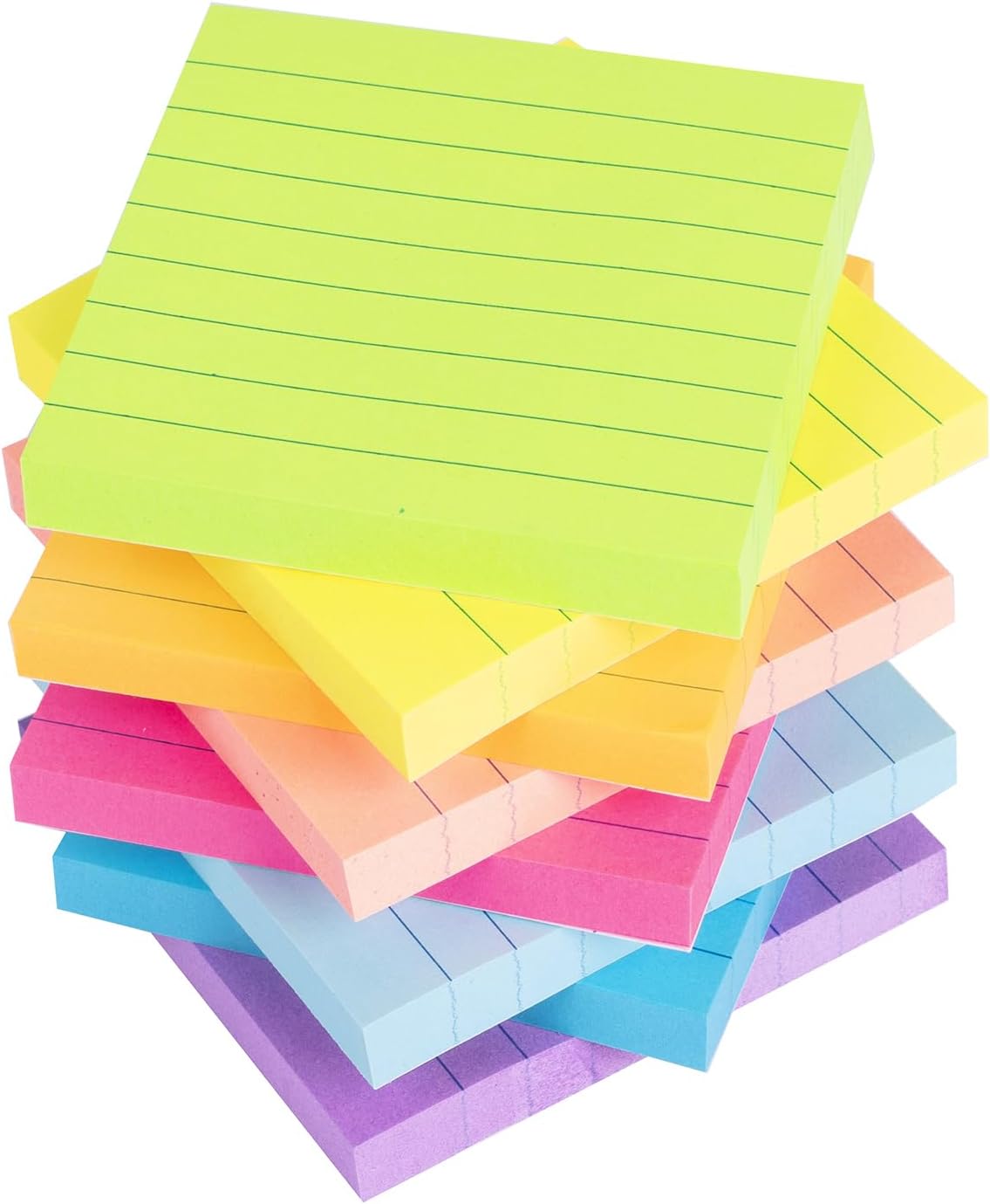 Lined Sticky Notes 3x3 in, Bright Colors, 8 Pads Pack, 82 Sheets Each