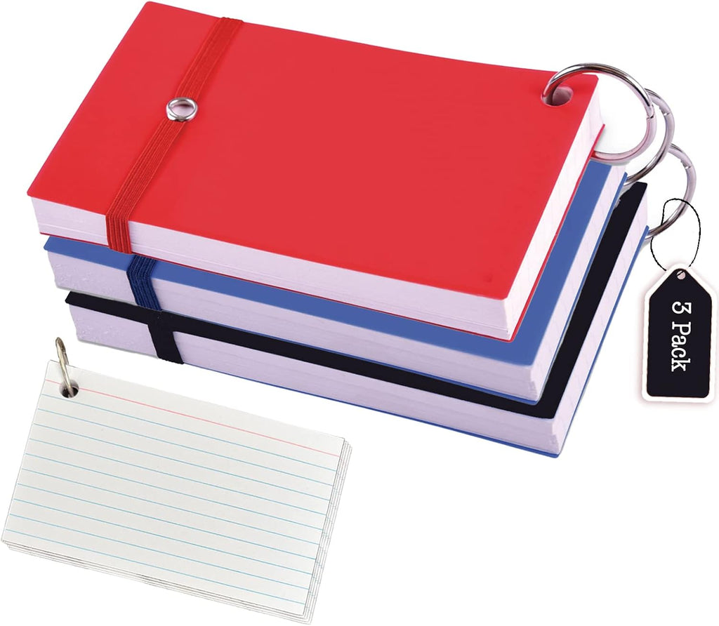 Ruled Index Cards with Ring 3x5 in, White, 100 Sheets per Pad, 3 Pack