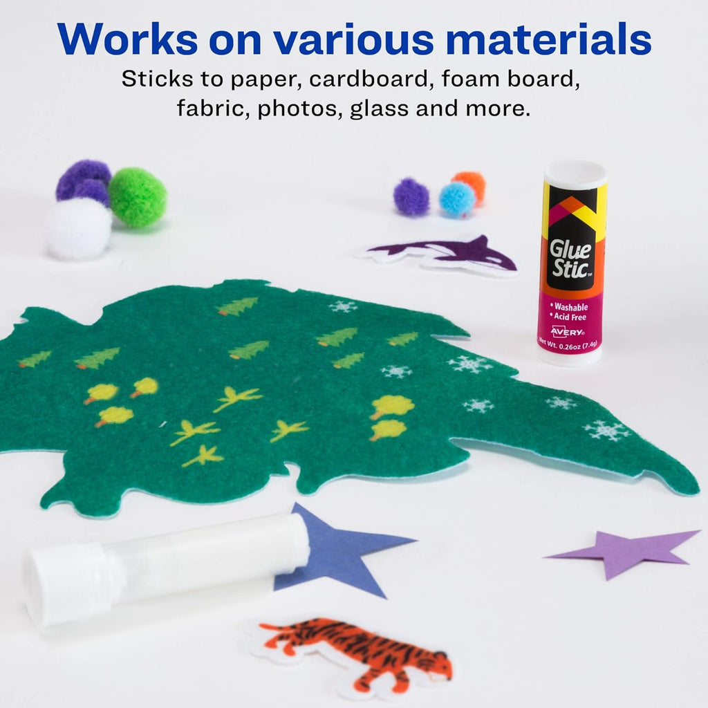 Avery Glue Stick White, Washable, Nontoxic, 0.26 oz, 6 Pack