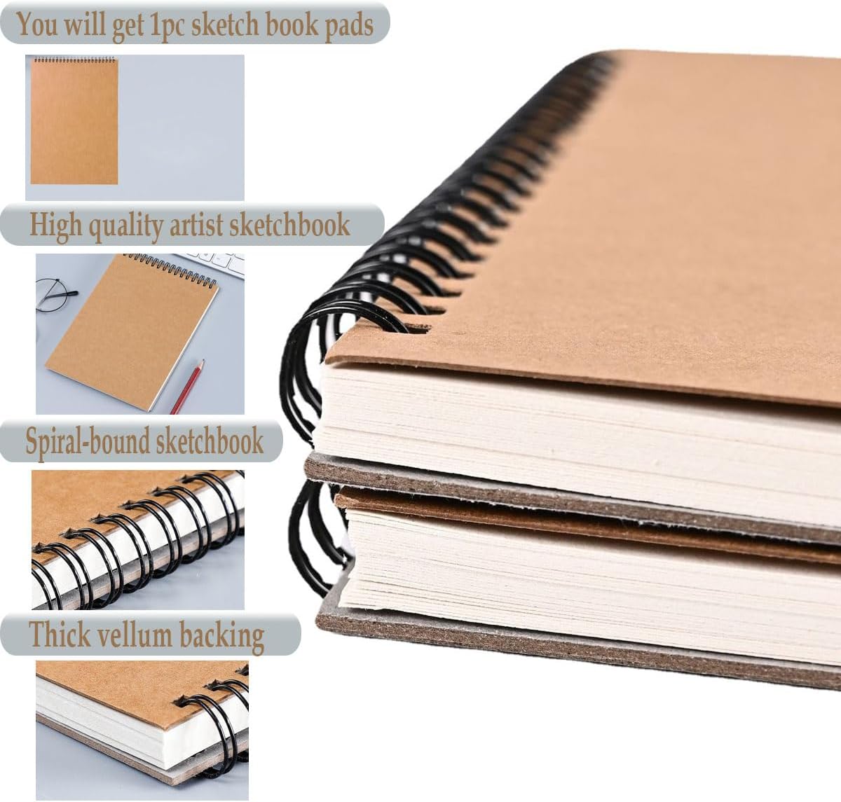 Sketch Book Pad 9" x 12" Spiral Bound, 98lb/160gsm, 30 Sheets, Acid-Free