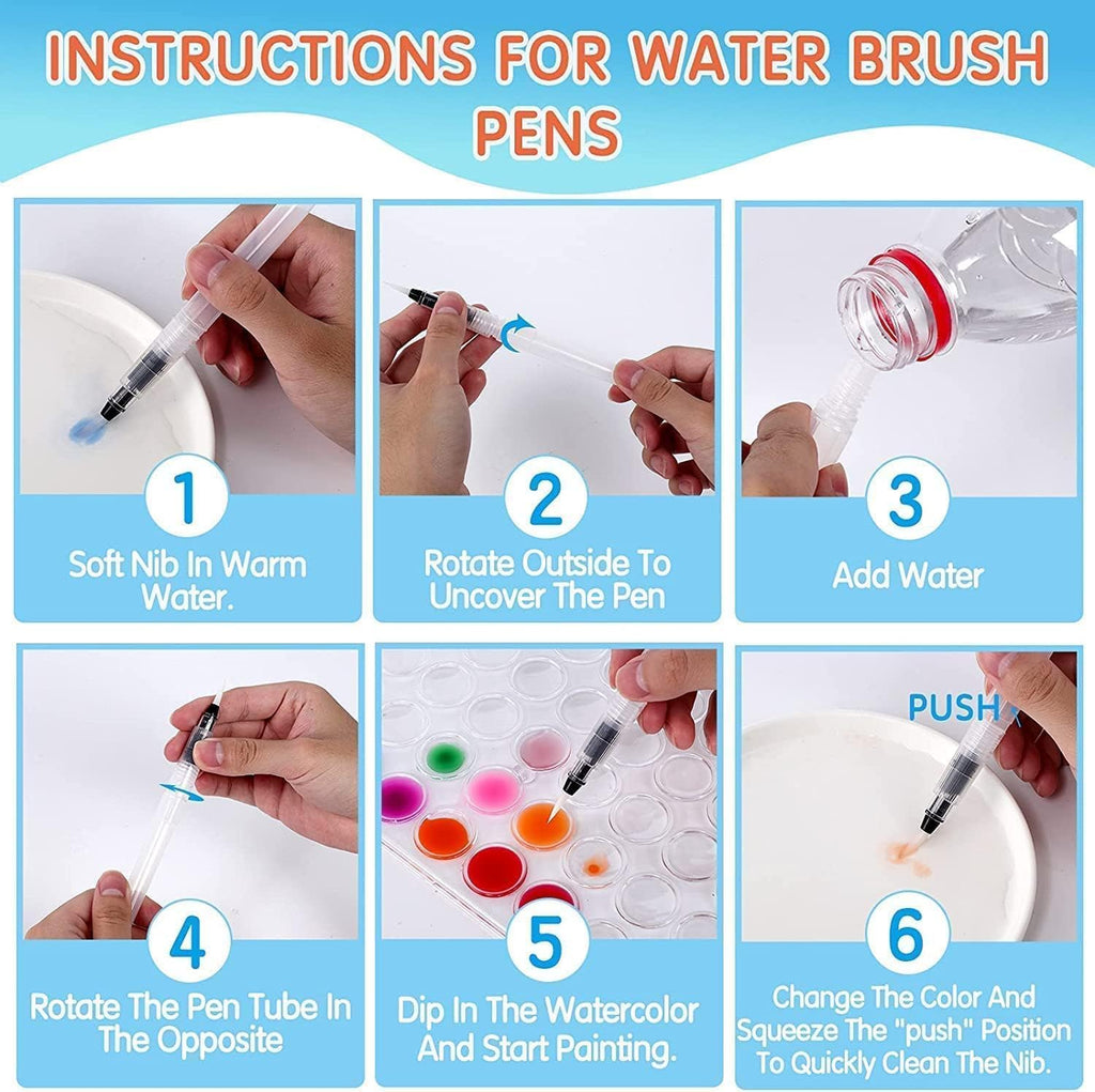 Watercolor Paint Set 48 Colors with Brush, Refillable Water Pen & Palette