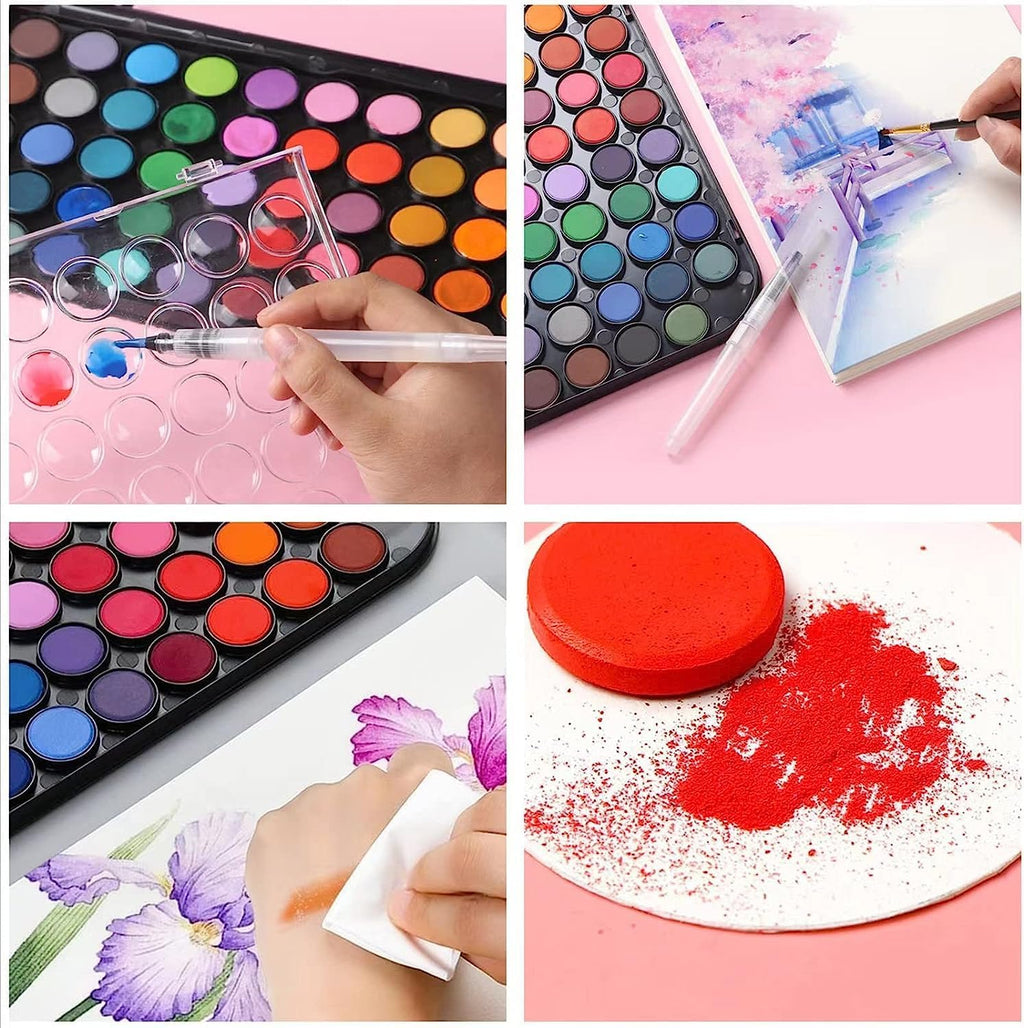 Watercolor Paint Set 48 Colors with Brush, Refillable Water Pen & Palette